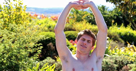 Beefcake Mike Honcho masturbating outside