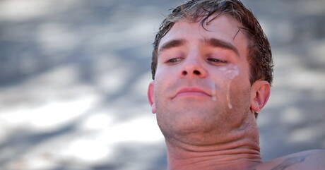 Slate, Dante, Brandon, Christian, blowjob and cumshot in the pool