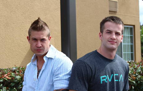 American beefy Quentin Gainz and strongman Michael drilling an ass outside