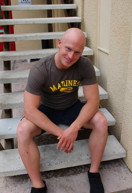 American well-built Roman Eros teasing with toy outside