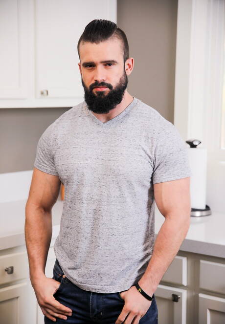 American stars hunky guy Mathias and tough guy Carter Woods sucking and screwing each other in kitchen