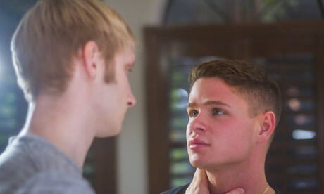 Nice american buddies husky guy Max Carter and pretty boy Dylan Hayes in ass spanking scene