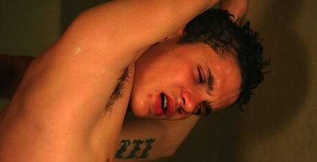 American young boy Michael Lee and hunk Paul in spanking session  in bath