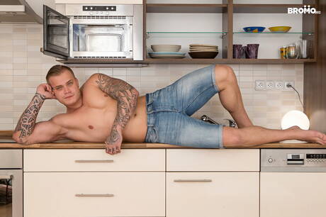 Czech muscular Ryan Cage and young boy Anton Kaner have anal sex in kitchen