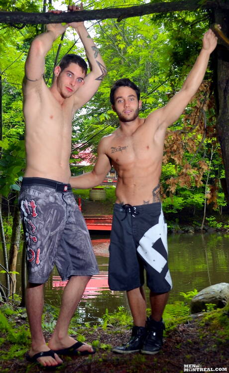 Hunk Nicolas Potvin and stud Ben Rose have a good anal sex at pool