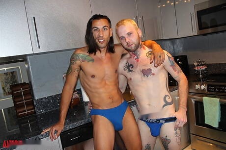 Twink Jace and young boy Beaux Morgan sucking and screwing each other in the kitchen