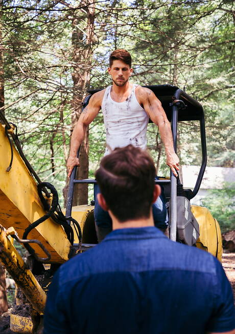 Canadian beefcake Carter Dane and american superstud Roman Todd fuck ass after blowjob outside